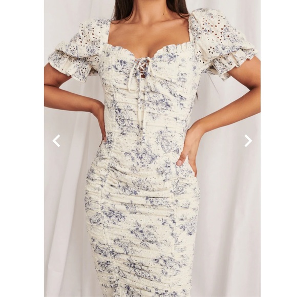 NEW SEASON Lavish Alice broderie gathered strappy back midi in porcelain - Picture 5 of 9